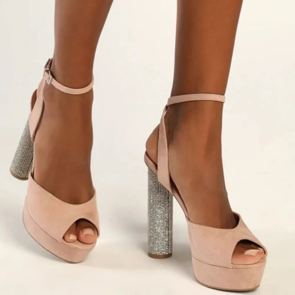 BRAND NEW KAMILA SUEDE PLATFORM RHINESTONE ANKLE STRAP HEELS SANDAL